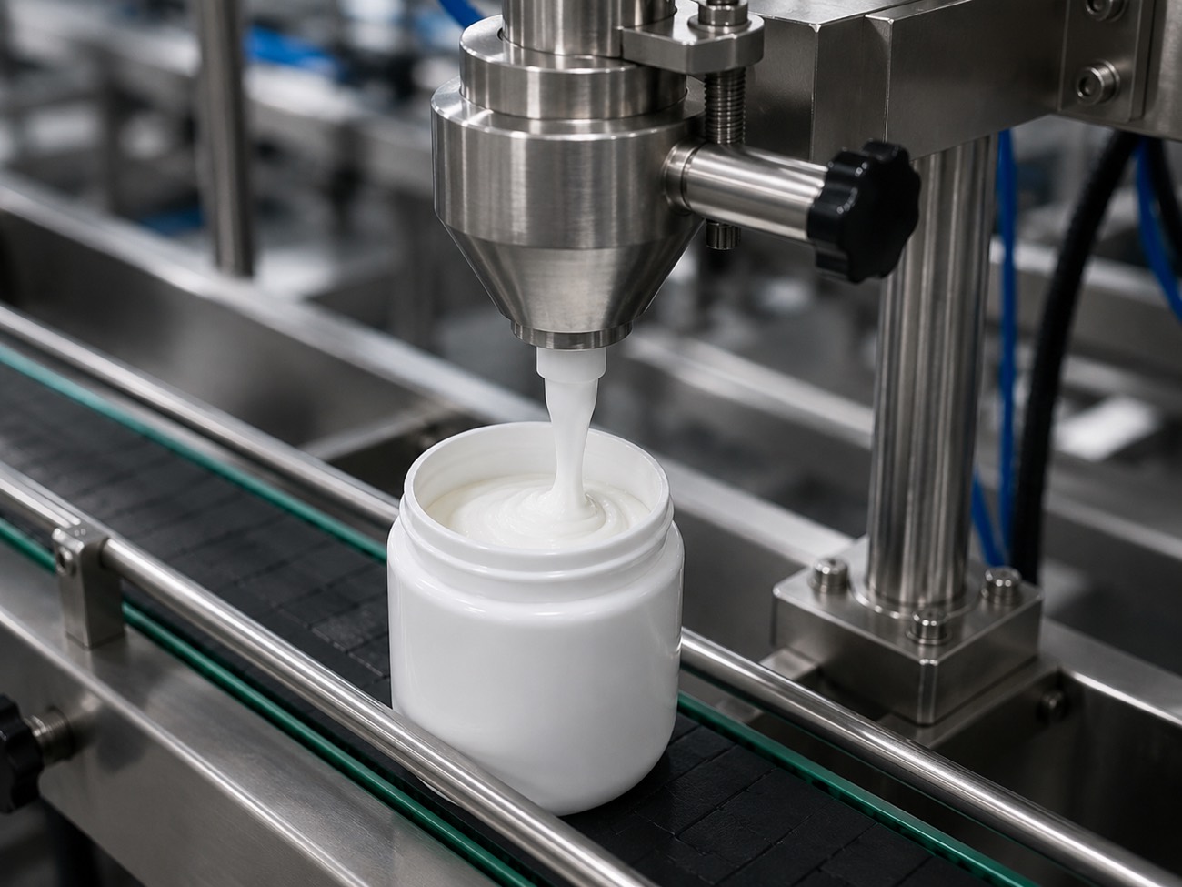 Remplissage automatisé de crème dans un pot