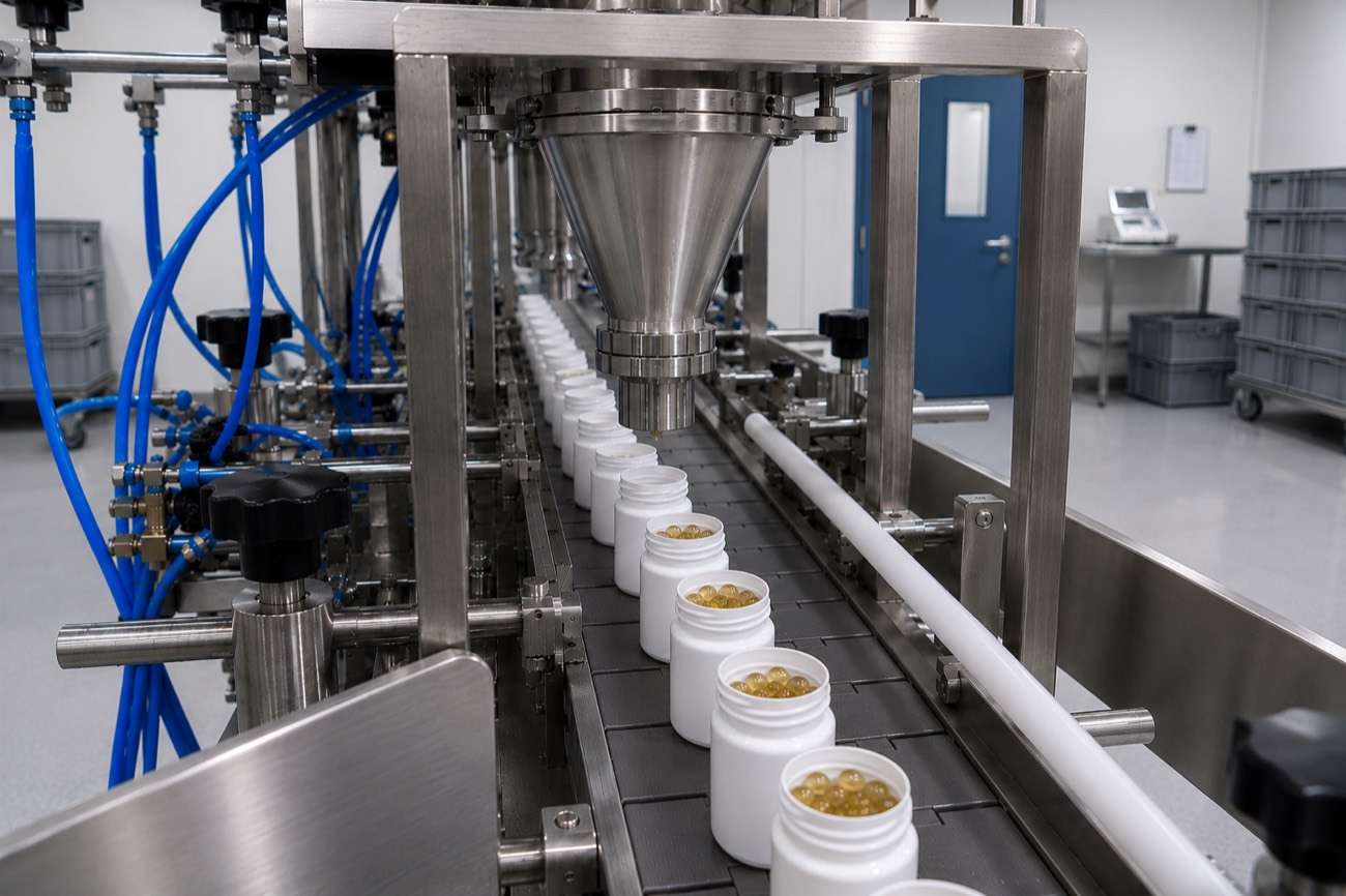 Automated filling and labelling line for round bottles at the Lupos facility
